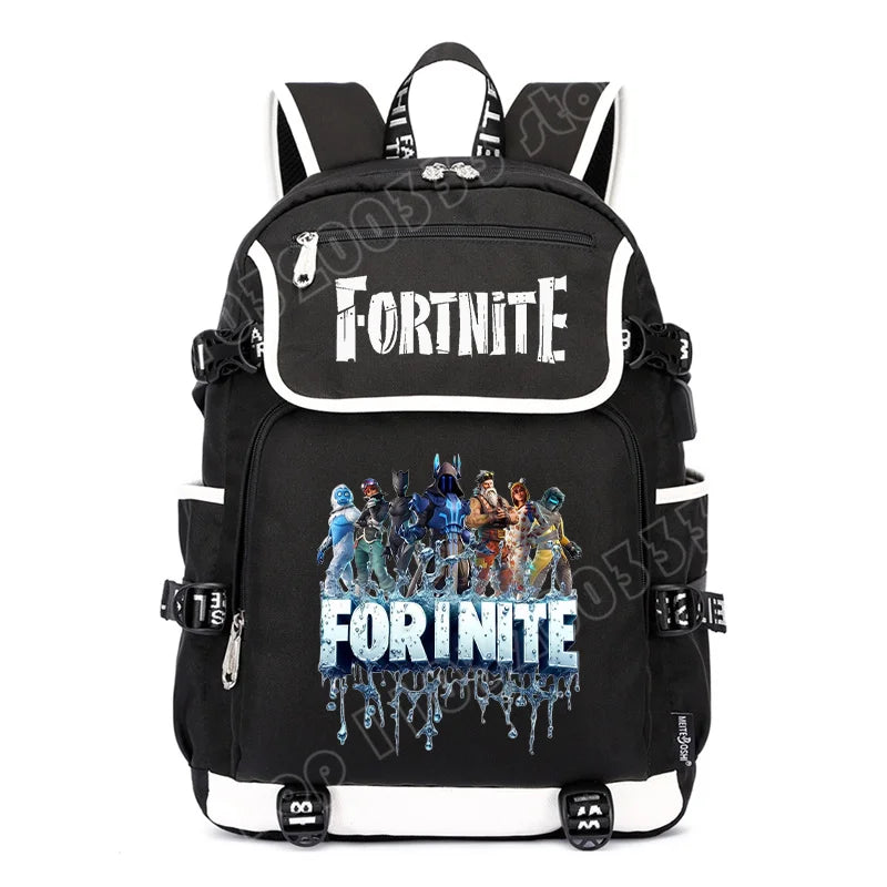 Zaino Fortnites di grande capacità, borsa casual a tracolla con porta USB, unisex, stile anime, cartella per studenti, nuovo regalo di cancelleria elegante