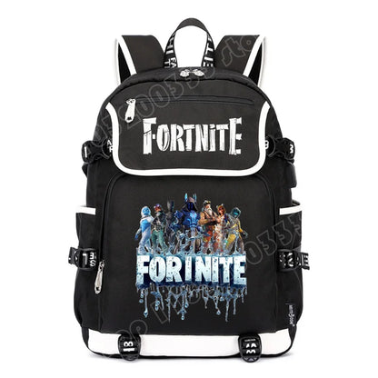 Zaino Fortnites di grande capacità, borsa casual a tracolla con porta USB, unisex, stile anime, cartella per studenti, nuovo regalo di cancelleria elegante