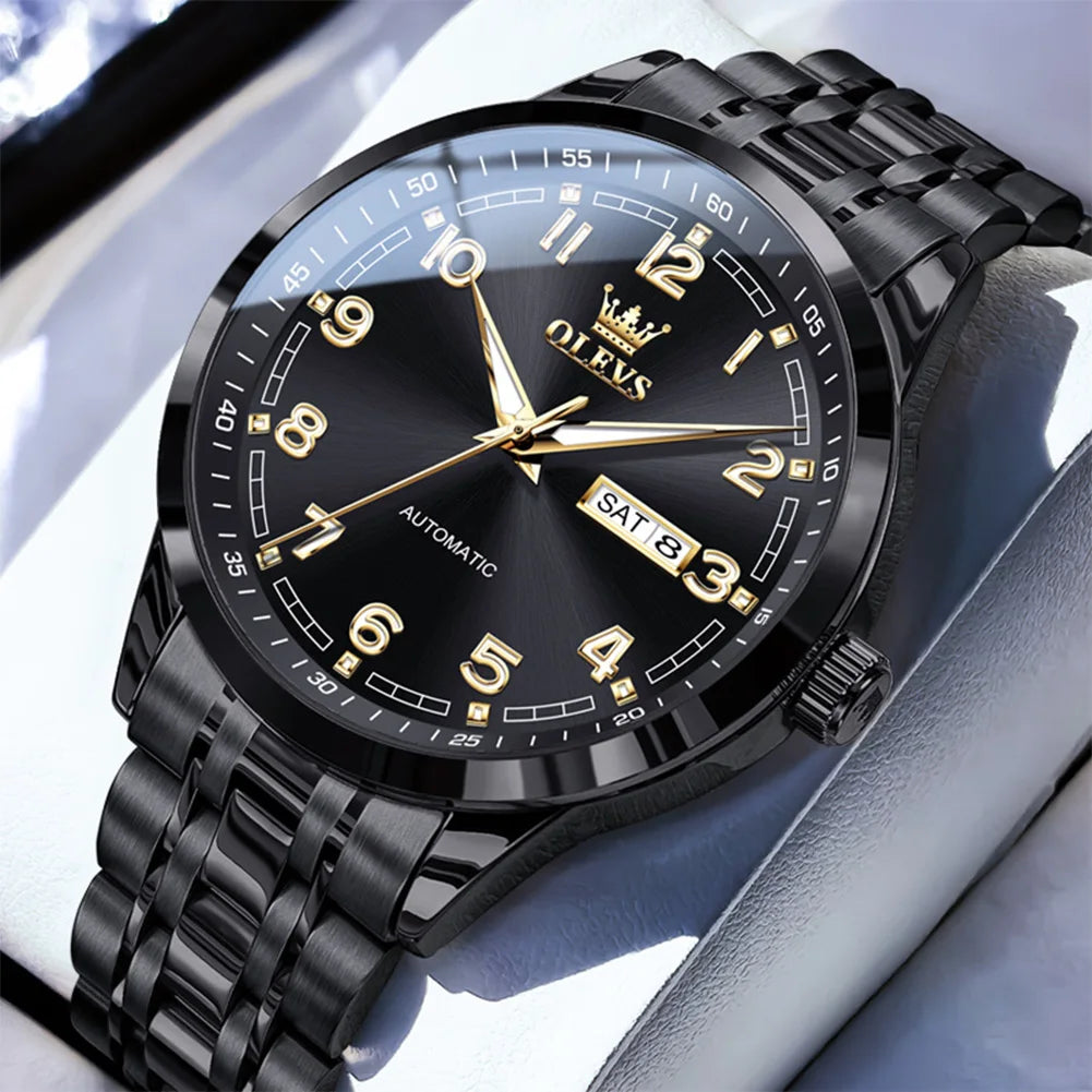 OLEVS Original Men's Fully Automatic Mechanical Watch Stainless Steel Calendar Week Men's Luminous Waterproof Business Watch