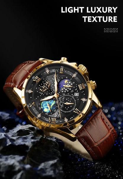 New LIGE Watches Mens Top Brand Luxury Casual Leather Quartz Men's Watch Business Clock Male Sports Waterproof Date Chronograph