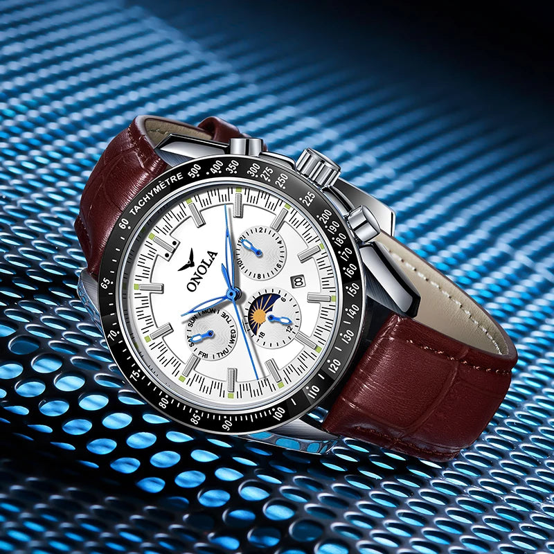 Mechanische Herrenuhr ONOLA – Luxuriöse Automatikuhr im lässigen Stil, mit Lederarmband und durchbrochenem Zifferblatt