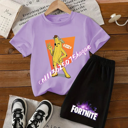 Fortnites Series T-shirt Shorts Suit for Children Hot Game Top and Pants Set Summer Cute Home Loungewear Outfit Birthday Gift