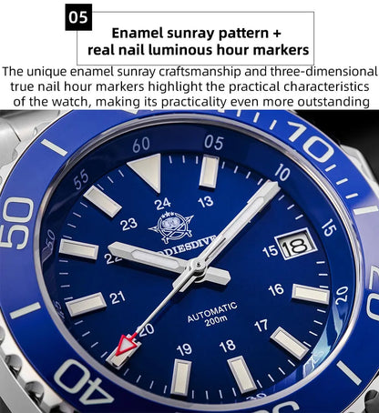 ADDIESDIVE Men Luxury Watch Sapphire Crystal Ceramic Ring 20Bar Diving Luminous Automatic Mechanical Watch Exquisite Gift Clock