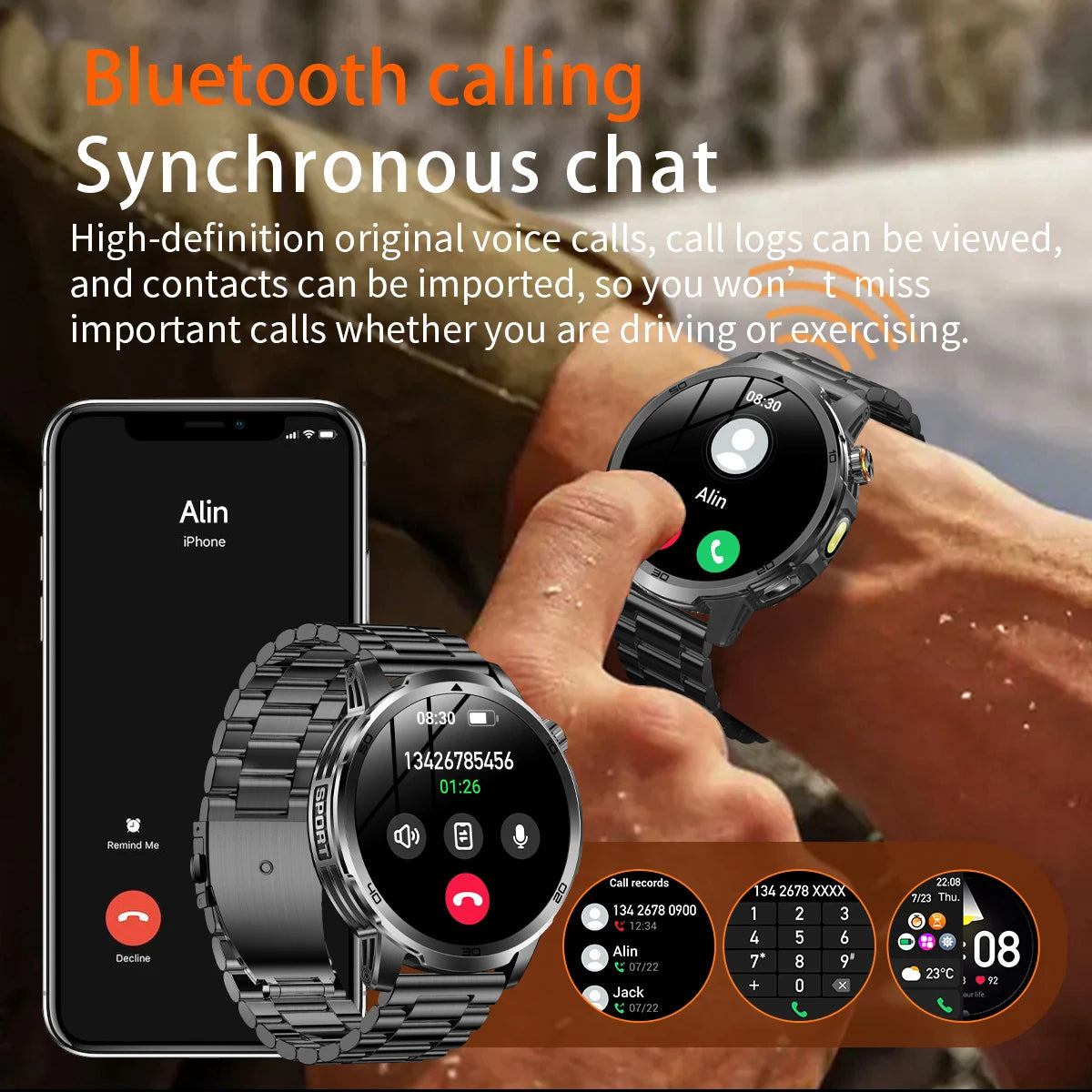 2026 New Military Outdoor Smart Watch 1.85‘’ AMOLED 1000mAh Large Battery 5ATM Waterproof Voice Call Sports Men Fitness Bracel