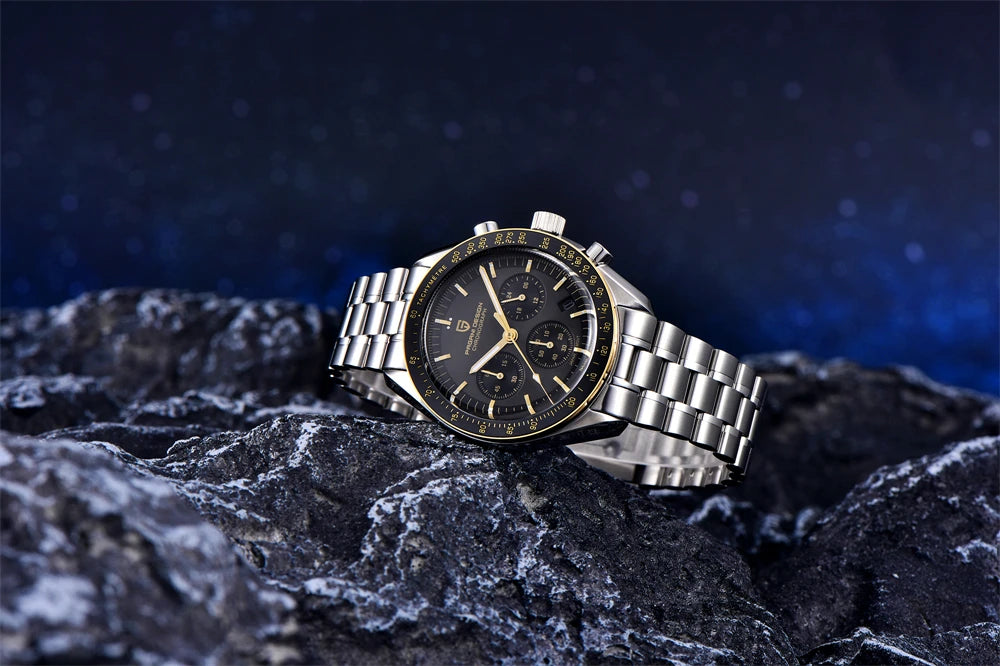 Pánske hodinky PAGANI DESIGN „New Moon“ – luxusné quartzové hodinky, chronograf, zafírové sklo s antireflexnou úpravou, keramický rámček, luminiscenčné ručičky