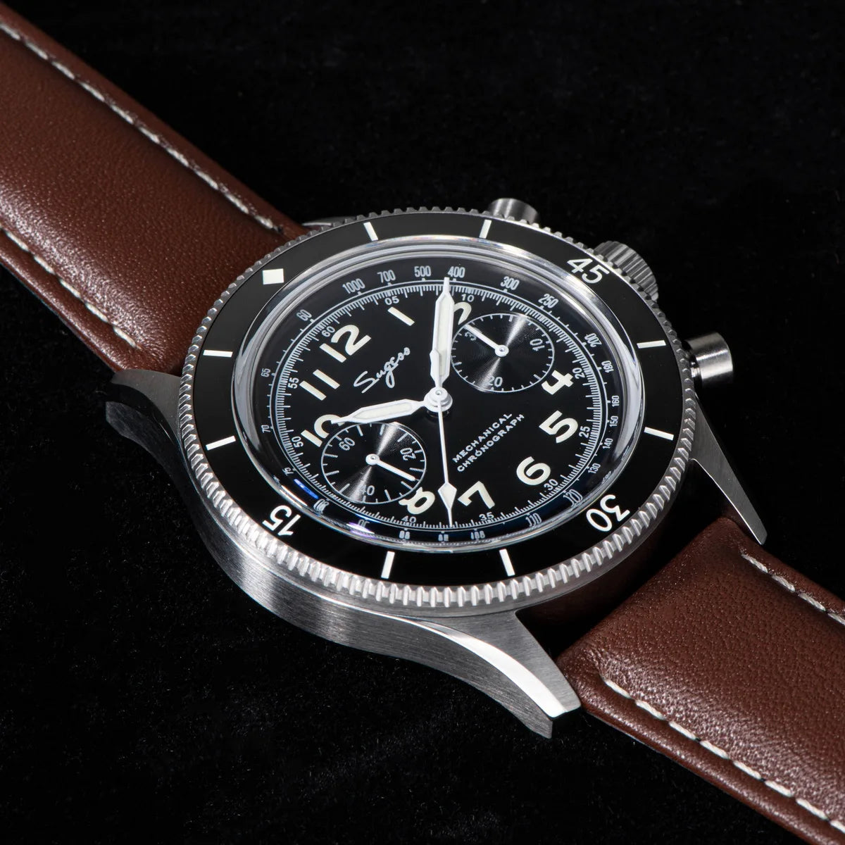 Sugess Pilot Watch Handwind Chronograph Mechanical Wristwatches Luminous Skeleton Men Watches Crystal Sapphire Leather New 2022