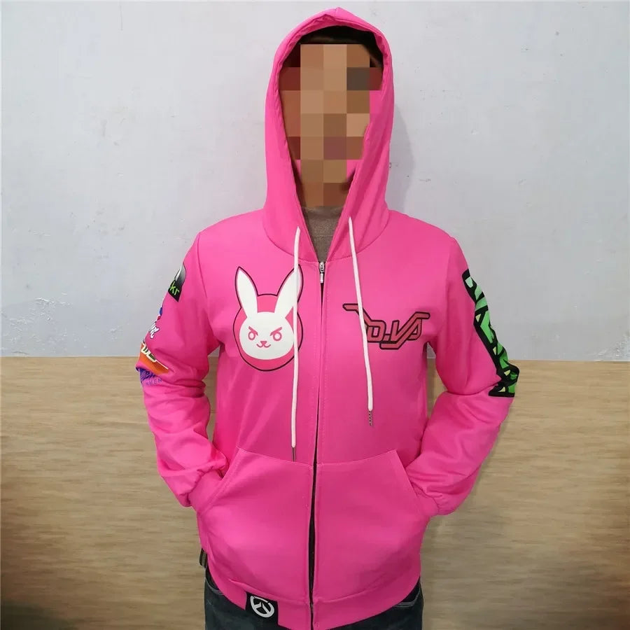 Anime Game Hoodie Sweatshirt 3D Printing Overwatch D.Va DJ Cosplay Costume Women Men Couple Hooded Jacket Top Clothing