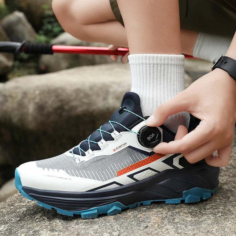 Sapatilhas de corrida para homem primavera e verão — calçado outdoor para caminhada, sapatilhas de trail resistentes ao desgaste com fecho BOA, respiráveis, estilo desportivo e casual