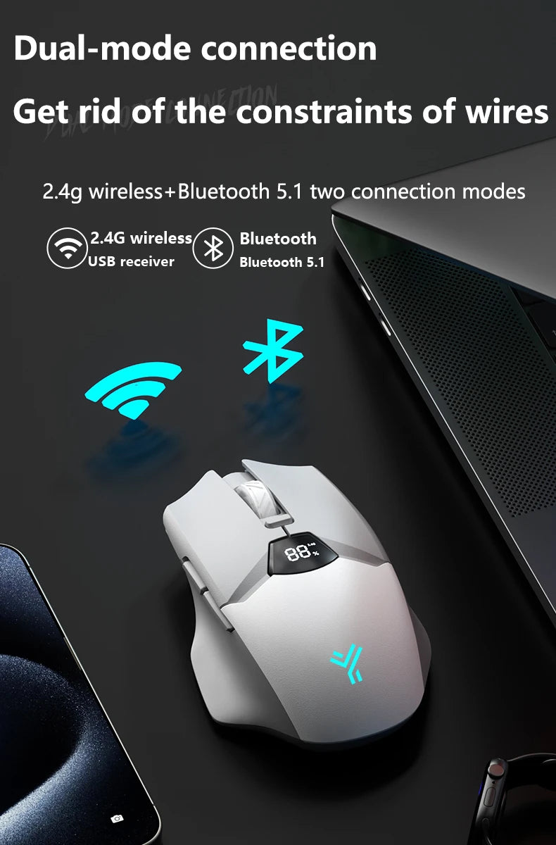 Warvank SX01 trådlös gamingmus med smart skärm, DPI-justering i 6 steg, 600mAh uppladdningsbar tyst Bluetooth-mus för kontor
