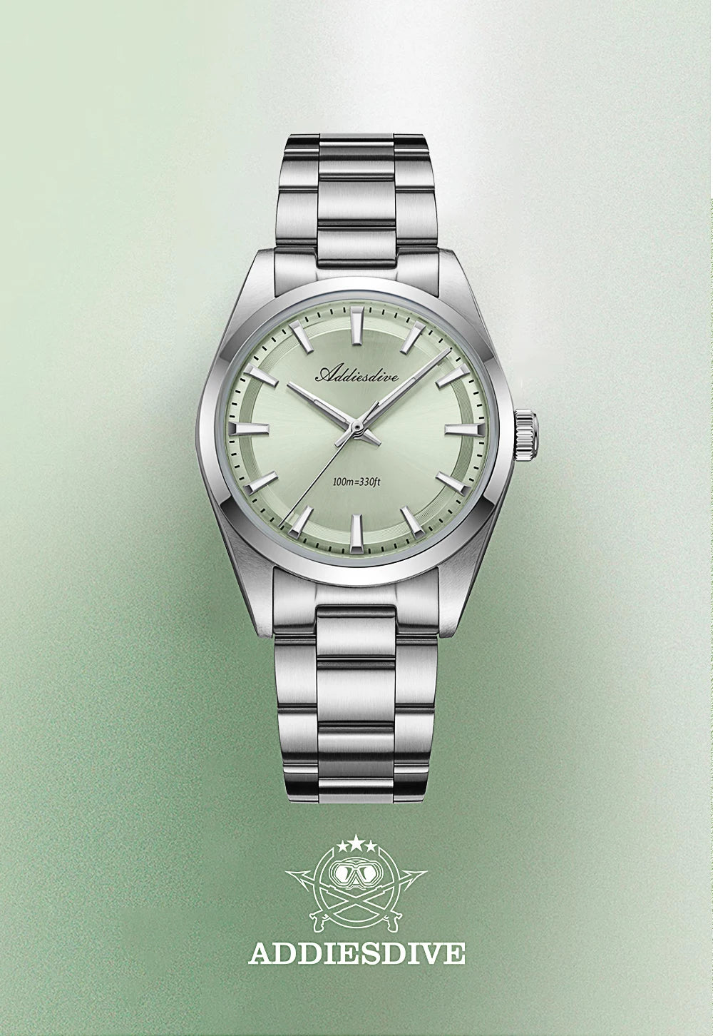 Orologio da uomo ADDIESDIVE in acciaio, stile di lusso, dotato di vetro bombato, movimento al quarzo e rivestimento luminescente blu BGW9; impermeabile fino a 100 ATM, display analogico – Modello AD2066