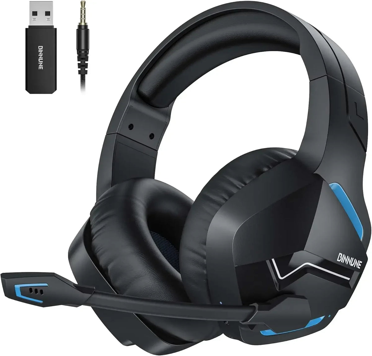 BINNUNE BW01 Casque Gaming Sans Fil 2.4GHz pour PS5 PS4 PC, Bluetooth 5.3 avec 120 Heures d'Autonomie et Micro à Réduction de Bruit