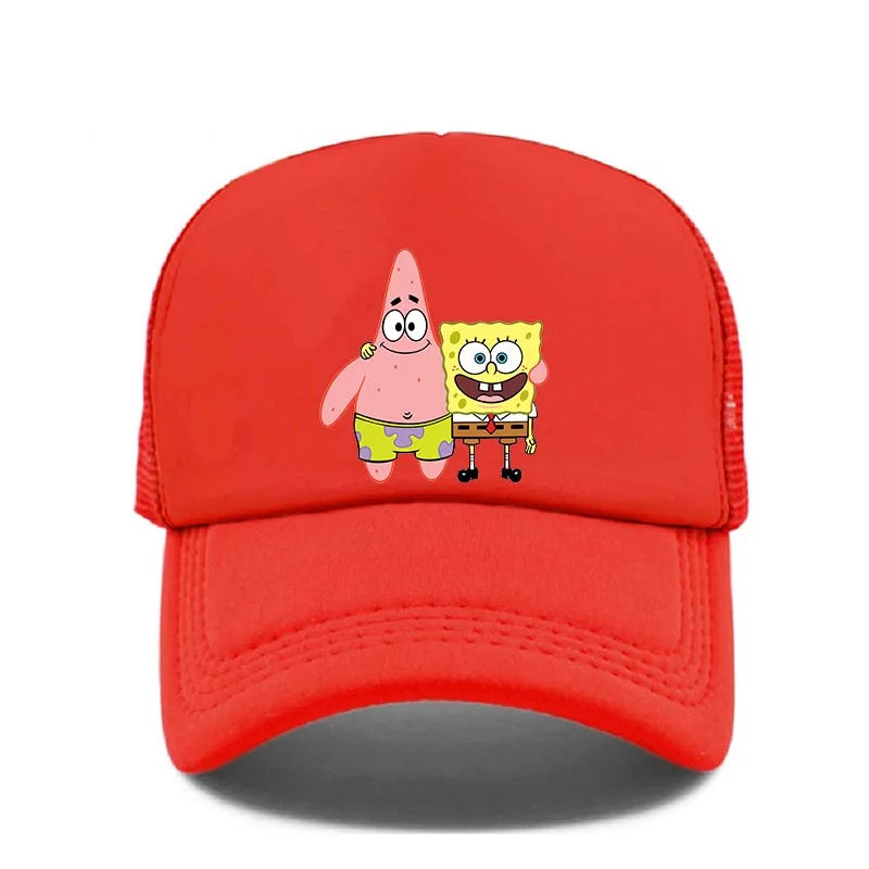 Módna roztomilá bejzbalová čiapka s potlačou SpongeBob, kreslená, pre mužov aj ženy, letná slnečná sieťovaná čiapka, anime, nastaviteľná slnečná clona, golfová čiapka, trucker čiapka