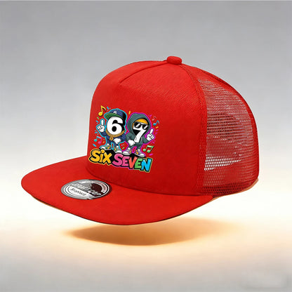 1/2PC Y2KSixSeven flat top truck driver hat, hip-hop cartoon print, breathable mesh, streetwear aesthetic hat