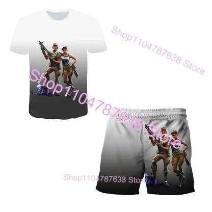 2PCS Suits F-Fortnited Victory 3D T-shirt Shorts Kids Tops Girls Boys Battle Royale Clothes Harajuku Tees Hero Children T Shirt