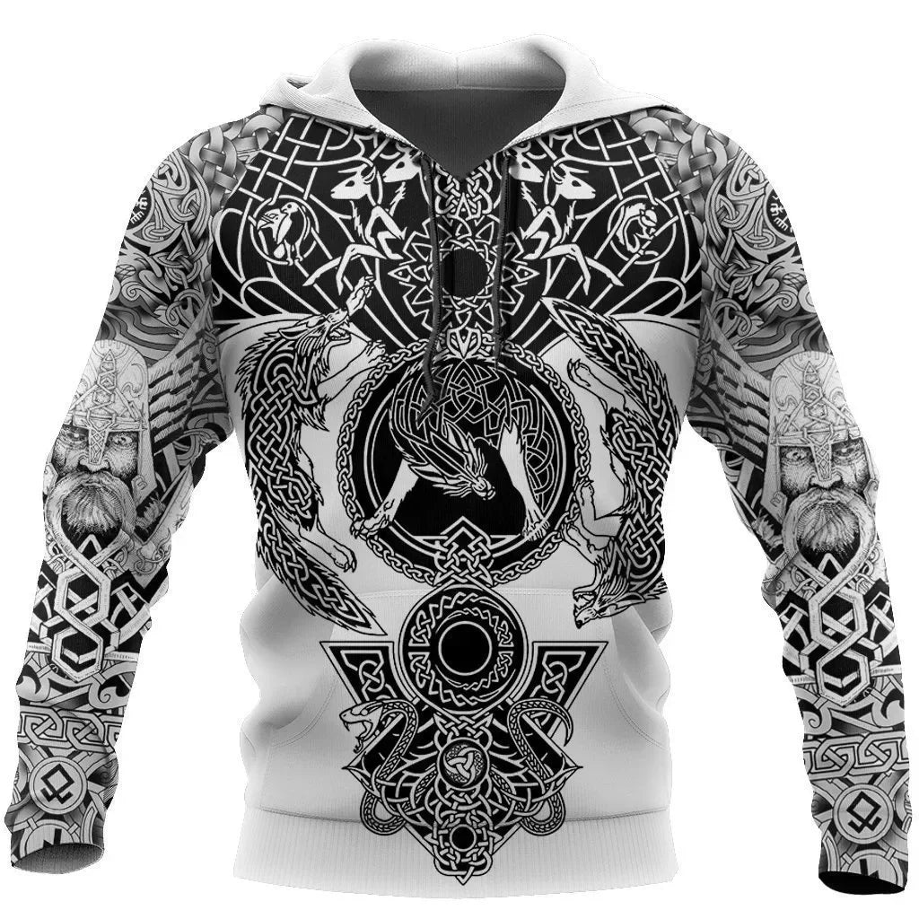 2023 New Autumn Men's Hoodie Wolf Print 3D Sweatshirts Urban Trendy All-Match Oversized Tops Poleron Hooded Clothes Men Clothing