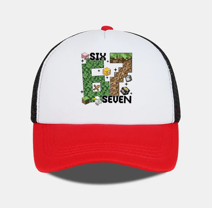 Gamer Pixel 67 Six Seven Sponge Mesh Cap - Breathable Mesh Adjustable Baseball Cap - Gift for Gaming Fans - Sun Protection Cap