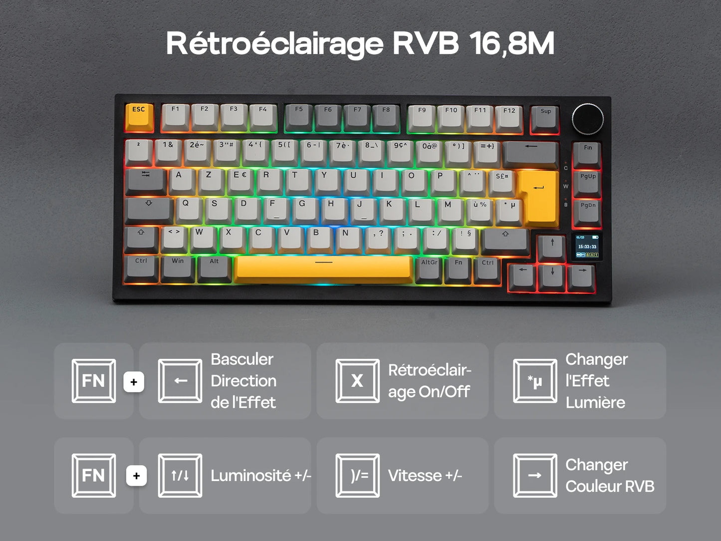 ISO-FR-Layout EPOMAKER X AJAZZ AK820 PRO 75% AZERTY Französisch Hot-Swap kabelgebundene/BT/2.4GHz kabellose mechanische Tastatur für Win/Mac/PC