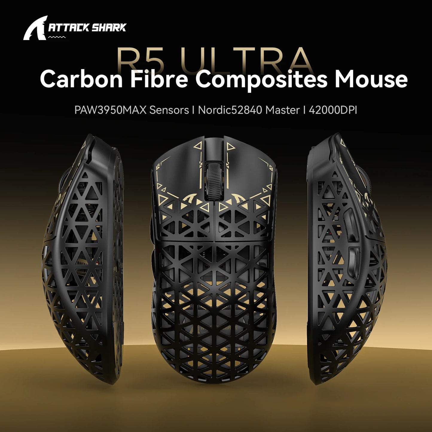 ATTACK SHARK R5 Ultra Carbon Fiber Kabellose 8K-Gaming-Maus 39g SUPERLIGHT, PixArt PAW3950MAX Gaming-Sensor, 8000Hz kabelloses Polling
