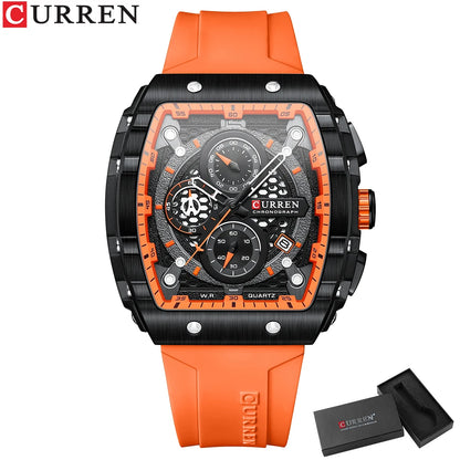CURREN Fashion men watch brand unique square design luxury quartz sports tape watches men waterproof