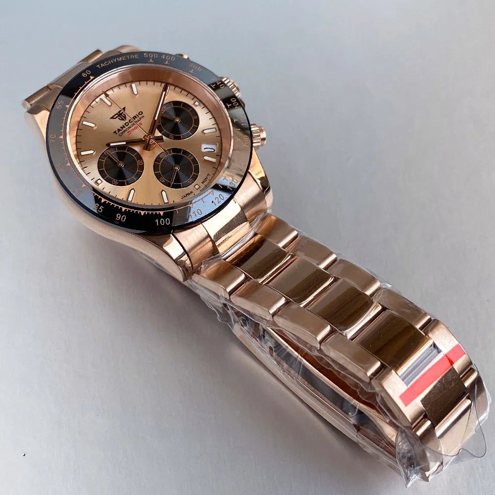 Reloj de lujo para hombre VK63 con movimiento de cuarzo, cronógrafo de negocios, 39mm, acero/oro rosa, fecha, esfera luminosa y cronógrafo completo