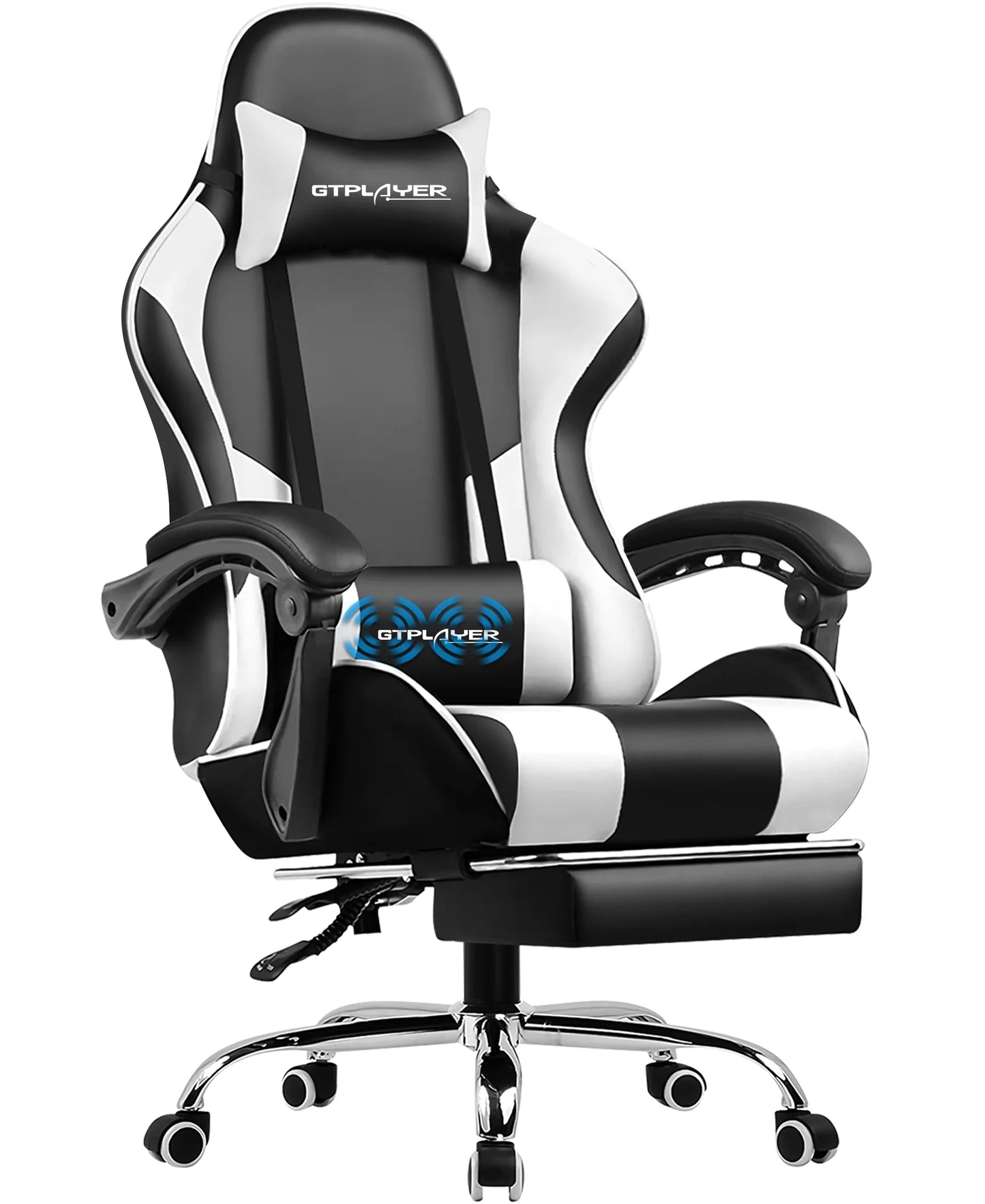 GTPLAYER Gaming Chair Ergonomic Massage Office Chair with Footrest, Headrest, Lumbar Support, Reclining Swivel Gamer Chair for Desk