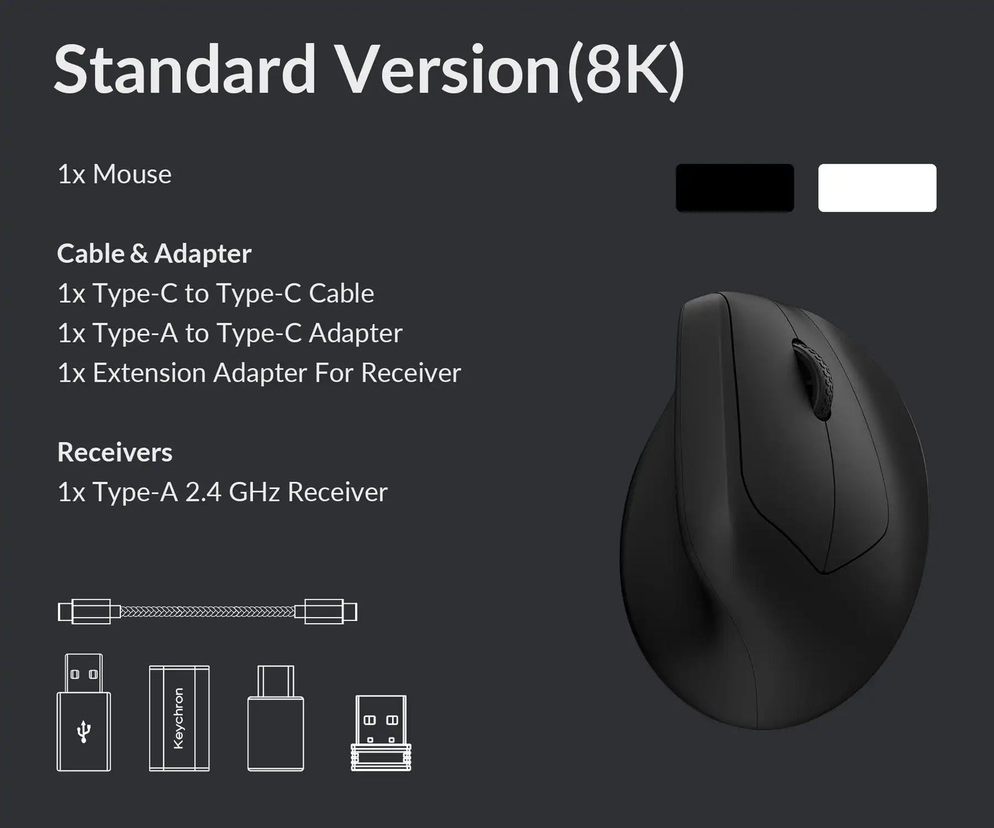 Ratón ergonómico inalámbrico Keychron M5 óptico con tasa de sondeo 8K, 2.4GHz y Bluetooth, Type-C, sensor 3950