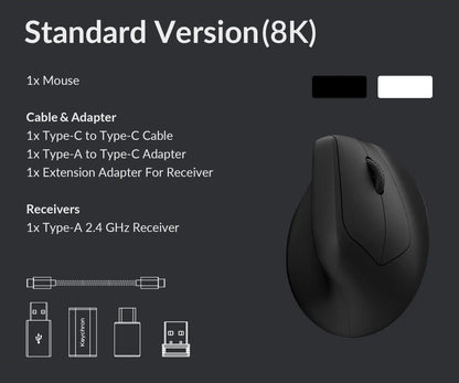 Ratón ergonómico inalámbrico Keychron M5 óptico con tasa de sondeo 8K, 2.4GHz y Bluetooth, Type-C, sensor 3950