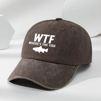 WTF-kalakuvioinen miesten ulkoilukäyttöön tarkoitettu pesetty baseball-lippalakki, retro-tyylinen duckbill-lippalakki, urheilu- ja vapaa-ajan baseball-lippalakki