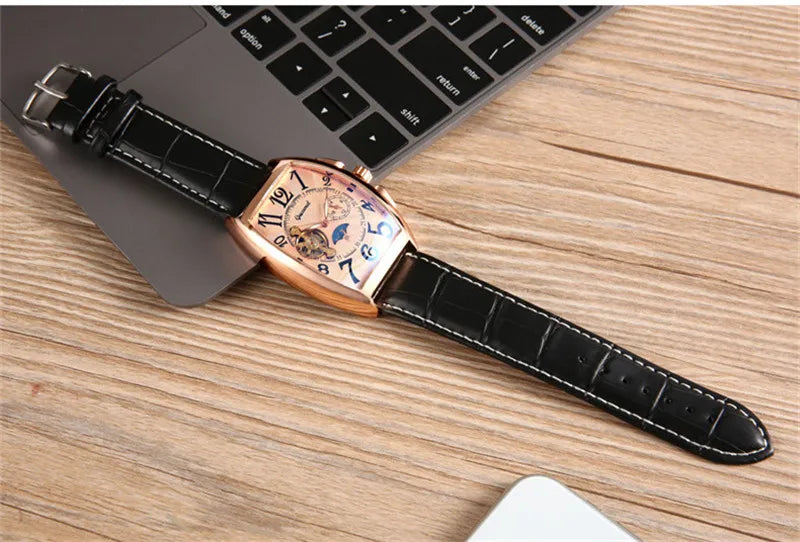 Luxury Hollow Automatic Mechanical Watch Men Tourbillon Clock Fashion Soft Leather Strap Business Watches Male Relogio Masculino