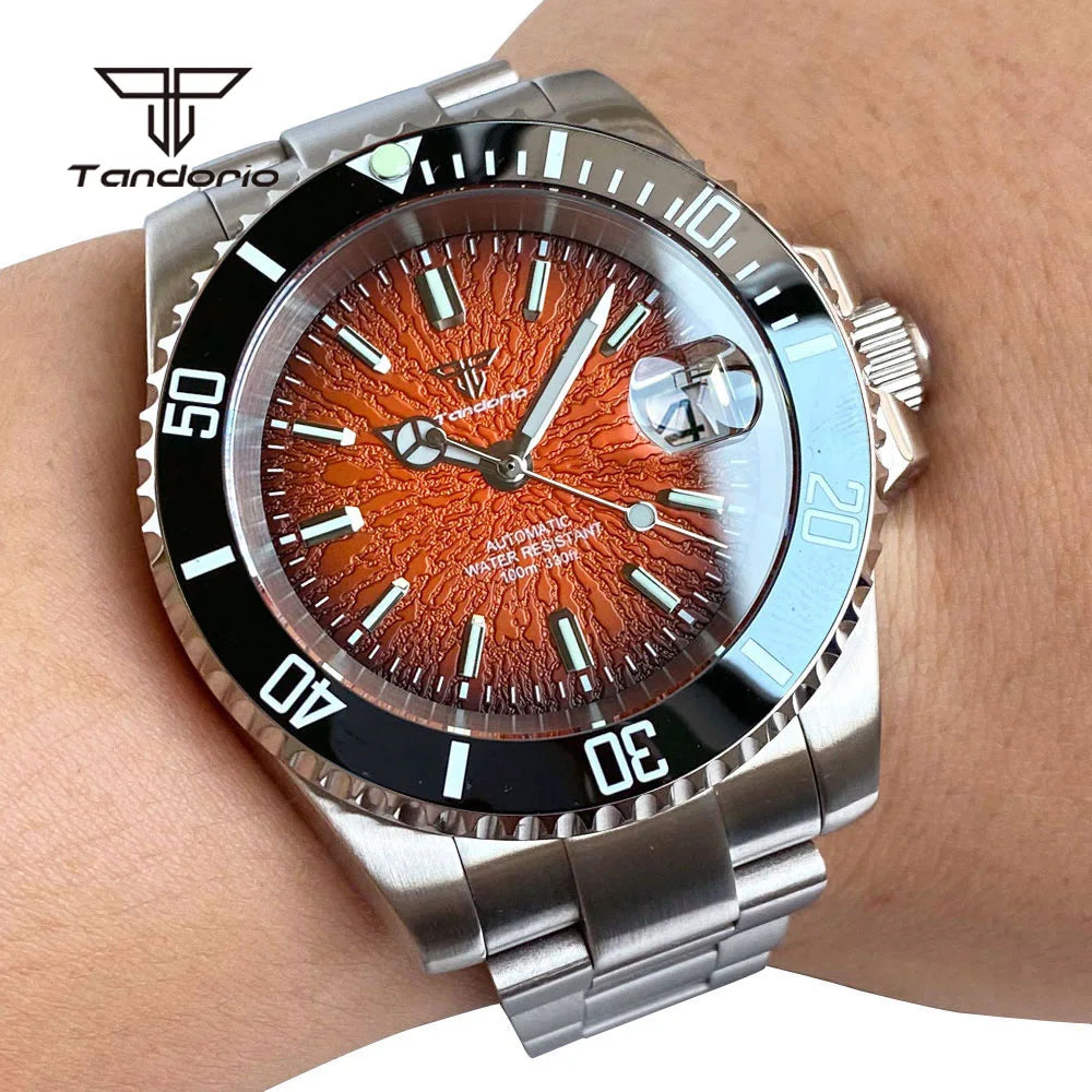 Tandorio 40mm Automatic Watch  NH35 / Miyota 8215 Movement, Sapphire Crystal, Textured Dial, Date & Stainless Steel Bracelet