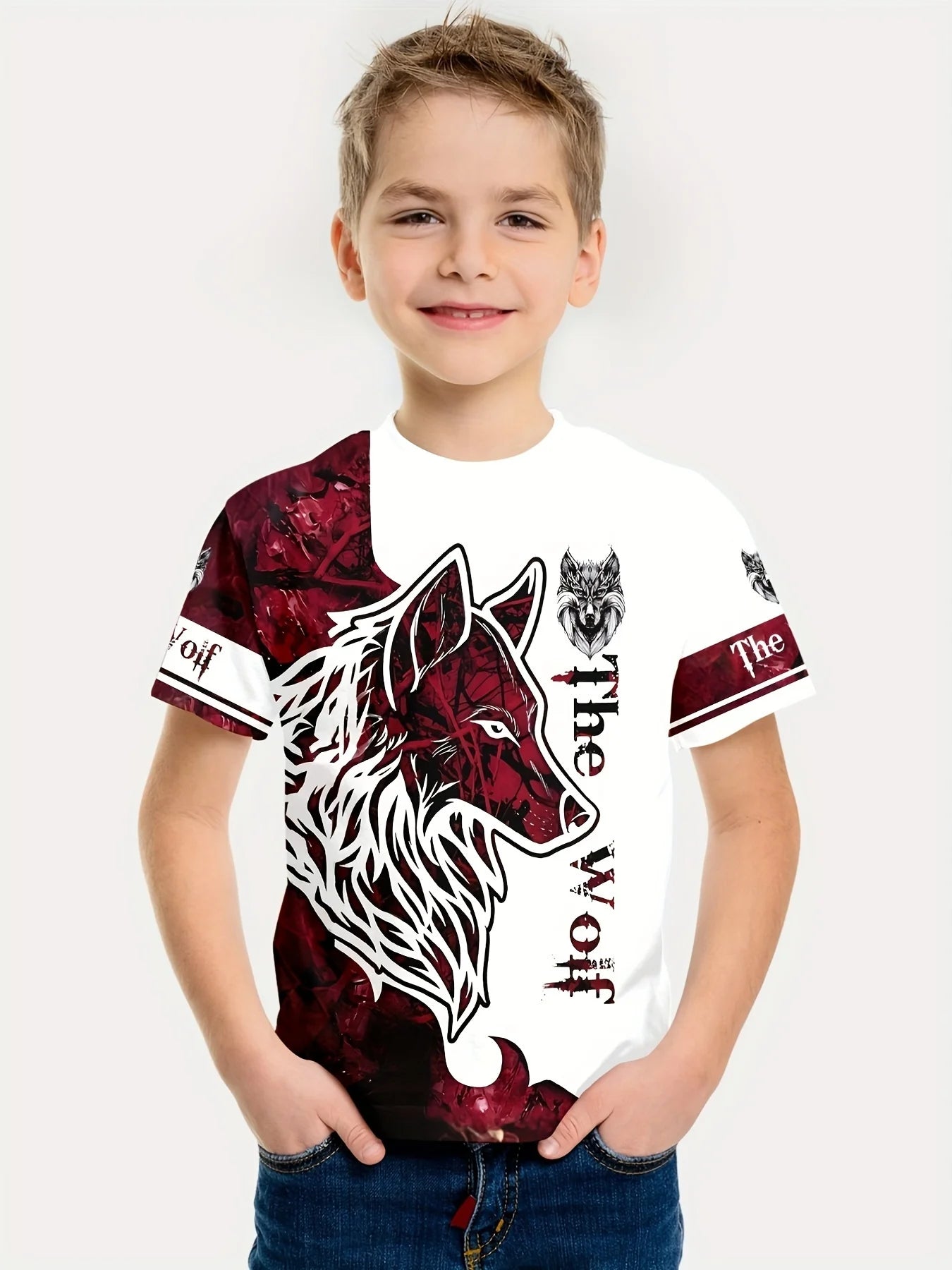 Children's Clothing Boys Tshirt Short Sleeve Cool 3D Wolf Print Kids Summer Clothes Stylish Streetwear Round Neck Girl Clothes﻿
