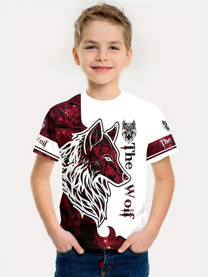 Children's Clothing Boys Tshirt Short Sleeve Cool 3D Wolf Print Kids Summer Clothes Stylish Streetwear Round Neck Girl Clothes﻿