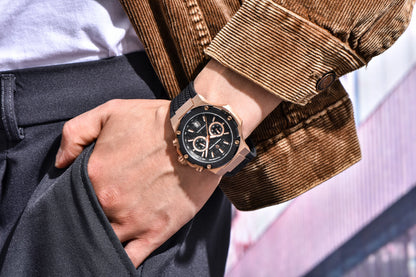 PAGANI DESIGN Men's Watches Luxury Rose Gold Sport Chronograph Japan VK64 Quartz Watch For Men Fluororubber Strap Wristwatch Men