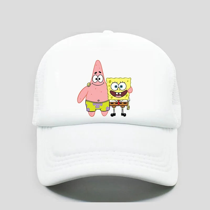 Módna roztomilá bejzbalová čiapka s potlačou SpongeBob, kreslená, pre mužov aj ženy, letná slnečná sieťovaná čiapka, anime, nastaviteľná slnečná clona, golfová čiapka, trucker čiapka