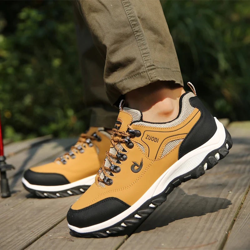 Autumn And Winter Models, Men's Waterproof Hiking Shoes, Outdoor PU Leather Sports Shoes, Wear-Resistant,  Walking, Tactical