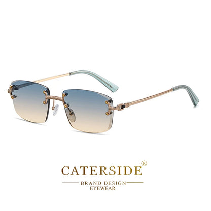 CATERSIDE Punk Rectangle Sunglasses Men Women Luxury Designer Rimless Gradient Lens Metal Sun Glasses For Men Sports 2024 UV400