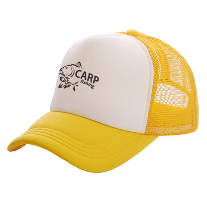 Pánske trucker čiapky s potlačou „Carp Fish“ – vtipné rybárske čiapky, baseballové čiapky, štýlové letné unisex čiapky zo sieťoviny MZ-169