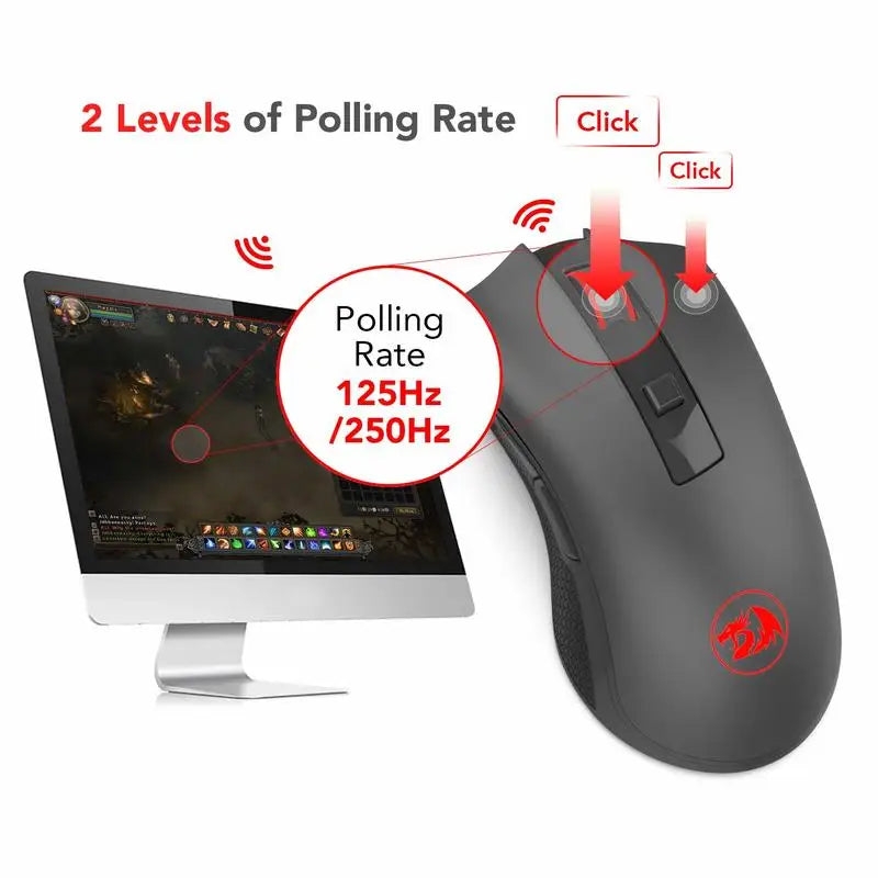 Redragon M652 оптична безжична мишка 2.4G с USB приемник, преносима мишка за гейминг и офис, 5 регулируеми нива на DPI