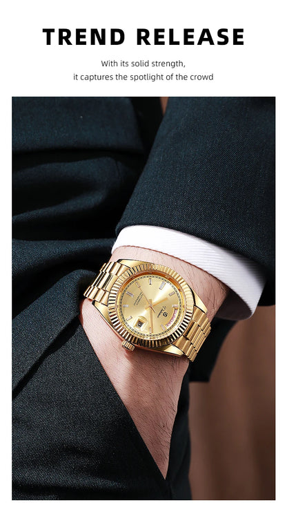 Top Brand Business Men's Watches Luxury Calendar Week Automatic Mechanical Watch for Man Waterproof Gold Stainless Steel
