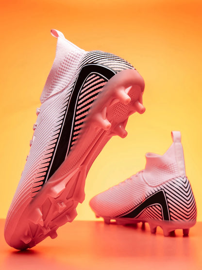 Chaussures de football pour adultes débutants AG FG, tige extensible en PU, coussin en TPU, crampons longs antidérapants, durables, pour entraînement sur gazon, niveau d'entrée