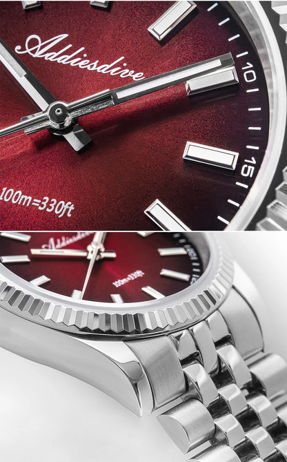 Reloj para hombre ADDIESDIVE AD2073, cristal de zafiro, 36mm, VH31, esfera sunburst, cuarzo, 10Bar, impermeable para buceo, luminoso