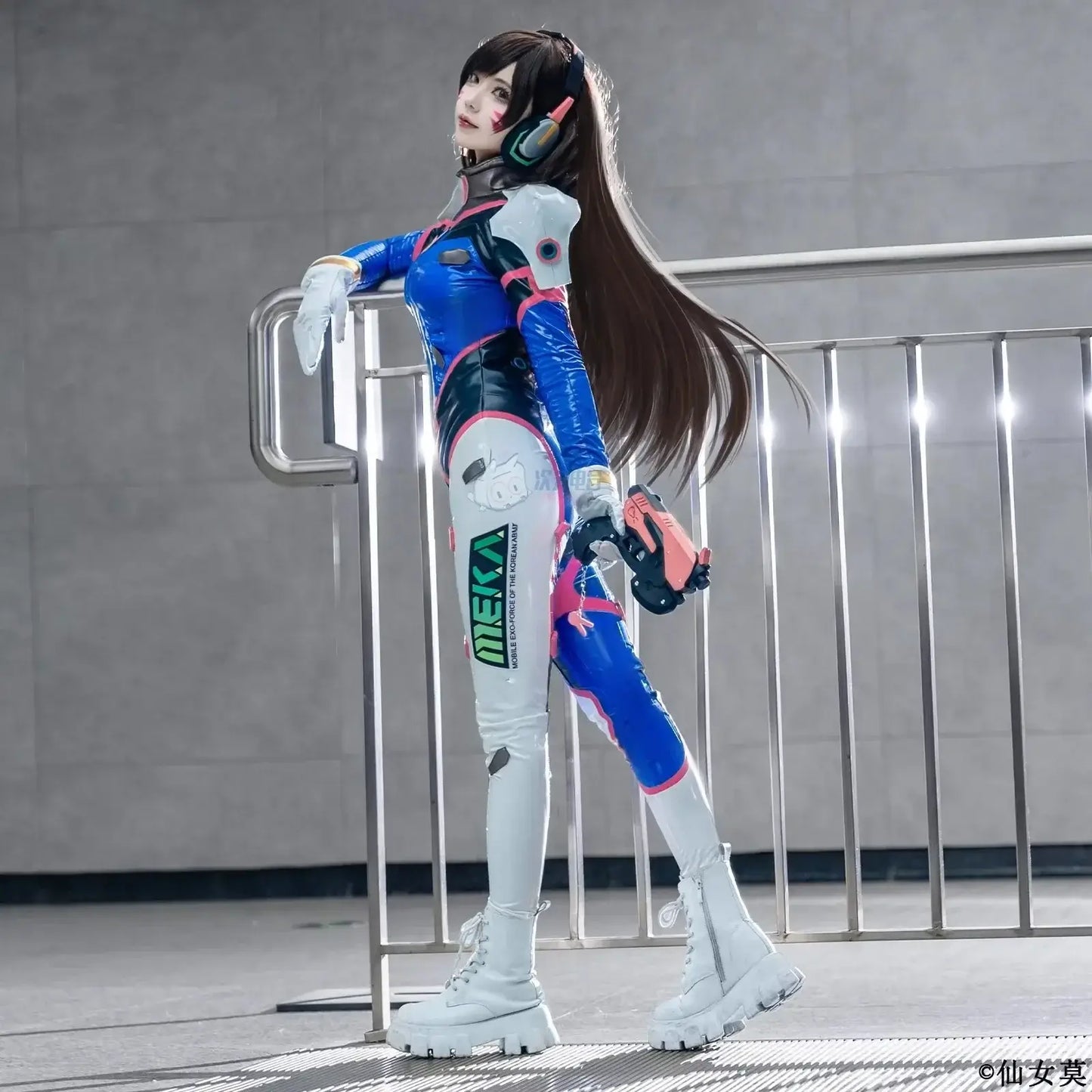 Kostým na cosplay Hana D.Va z hry Overwatch pre ženy – roztomilý elastický kožený overal Zentai na Halloween, karneval a párty