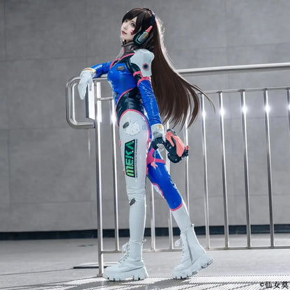 Kostým na cosplay Hana D.Va z hry Overwatch pre ženy – roztomilý elastický kožený overal Zentai na Halloween, karneval a párty
