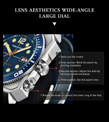 Reloj de buceo automático para hombre FeelNever 8215 con movimiento automático, superluminoso, acero 316, cristal de zafiro, reloj mecánico deportivo masculino