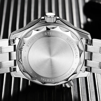 PHYLIDA Black Dial PT5000 MIYOTA Automatic Watch DIVER 200M 007 NTTD Style Sapphire Crystal Solid Bracelet Waterproof 20Bar