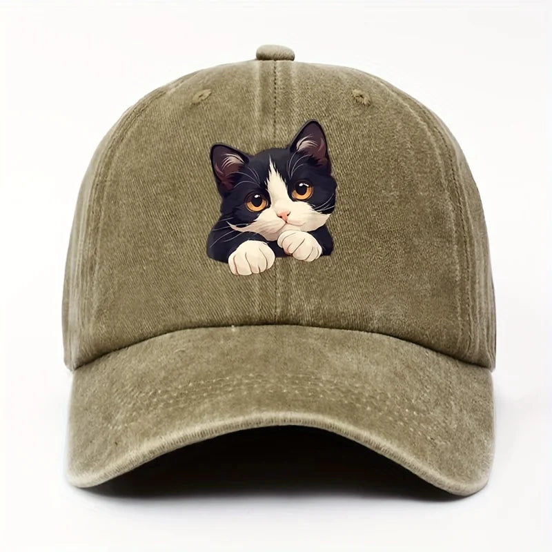 Funny Style Cat Patterned Baseball Cap with Adjustable Outdoor Casual Hat Suitable for Both Men and Women Cat Enthusiasts