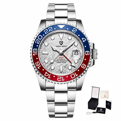 Orologio meccanico da uomo Pagani Design GMT – Modello di lusso con vetro zaffiro, cassa in acciaio inossidabile e lunetta in ceramica – Orologio automatico da uomo, stile professionale