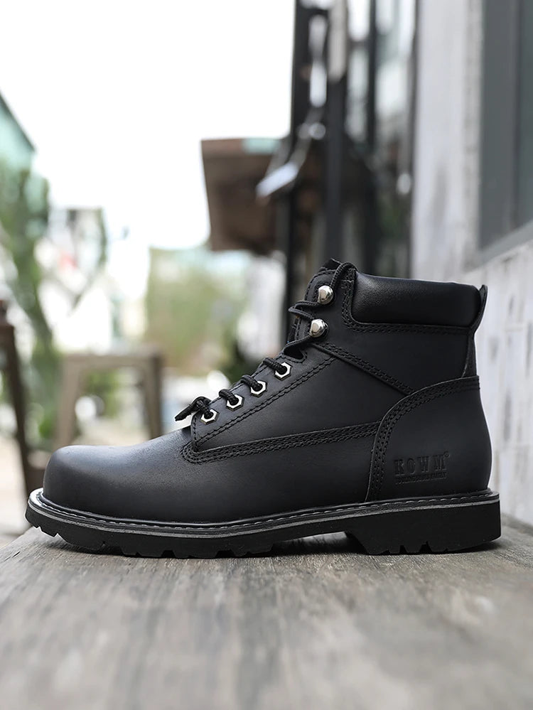 KOWM Cowhide Outdoor Men Hiking Shoes Waterproof Tactical Desert Shoes Hunting Boots Snow Boots Fur Sneakers Women Trekking Shoes
