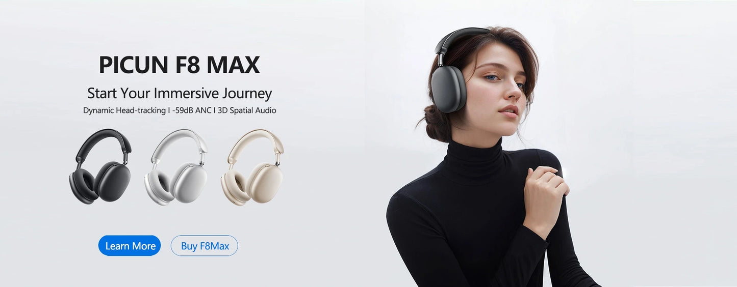 Cuffie wireless Picun F8 Pro ANC con head tracking, audio spaziale 3D, ANC -52dB, headset Bluetooth Hi-Fi, microfono HD ENC, app a bassa latenza