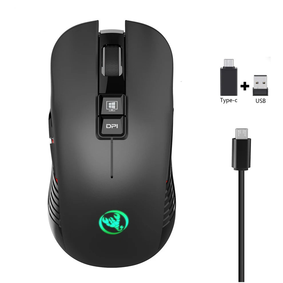 2.4G USB-C belaidė pelė, įkraunama žaidimų pelė, 3600DPI, 7 mygtukai, Type-C, tyli pelė Macbook, nešiojamajam kompiuteriui, PC, žaidimams ir kompiuteriui